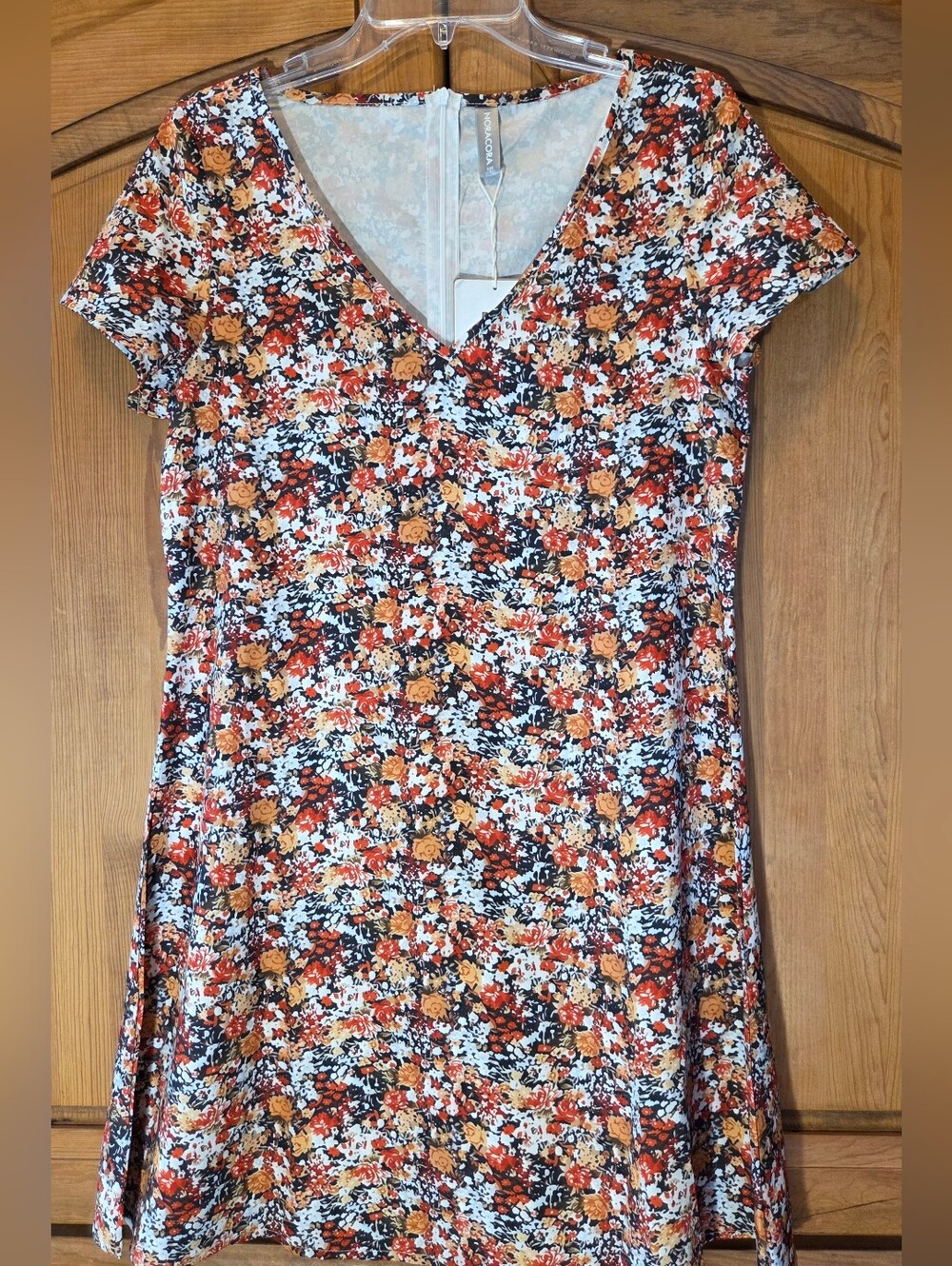 Women’s Noracora Dress Vibrant Black Red & Orange Floral Pattern Size S NWT